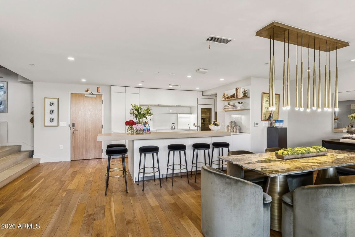 Kitchen & dining with designer pendant lighting