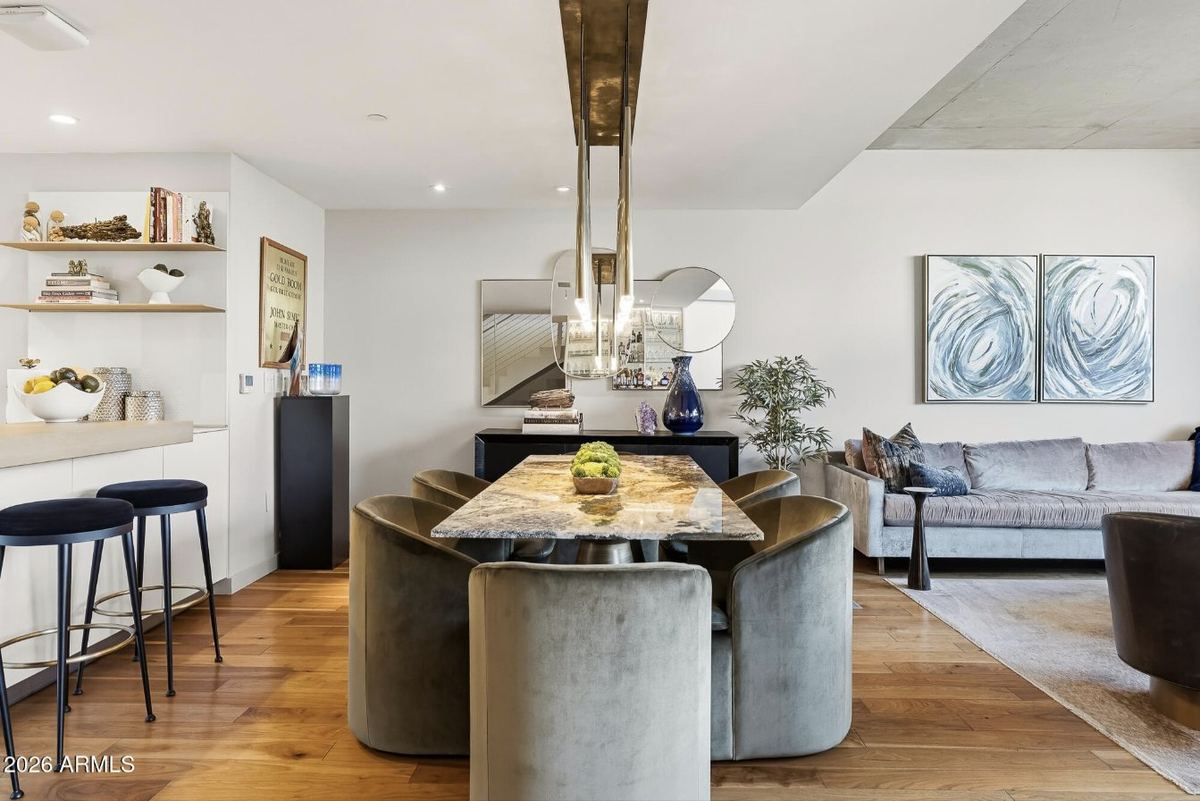 Dining area with stone-top table