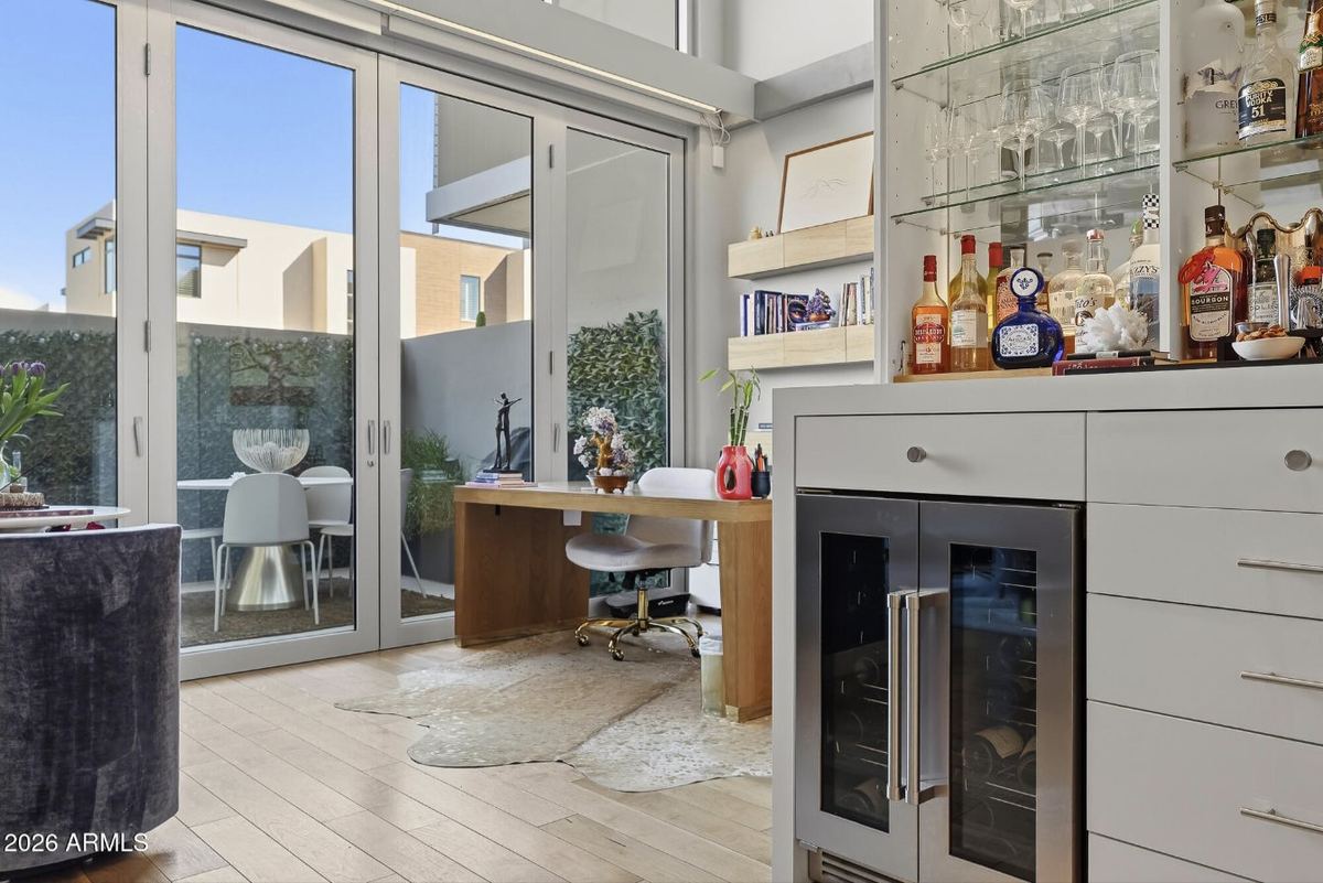 Bar & den with bifold glass doors