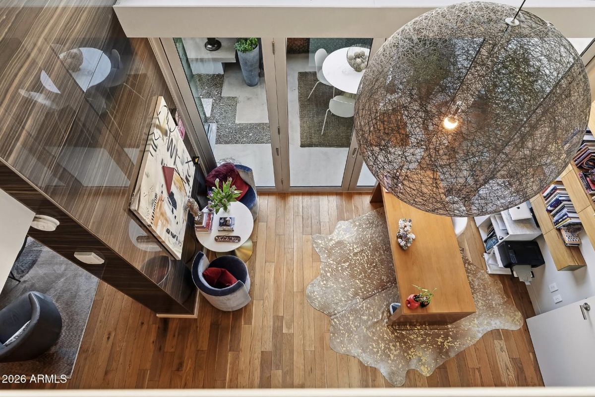 Overhead view of the double-height den