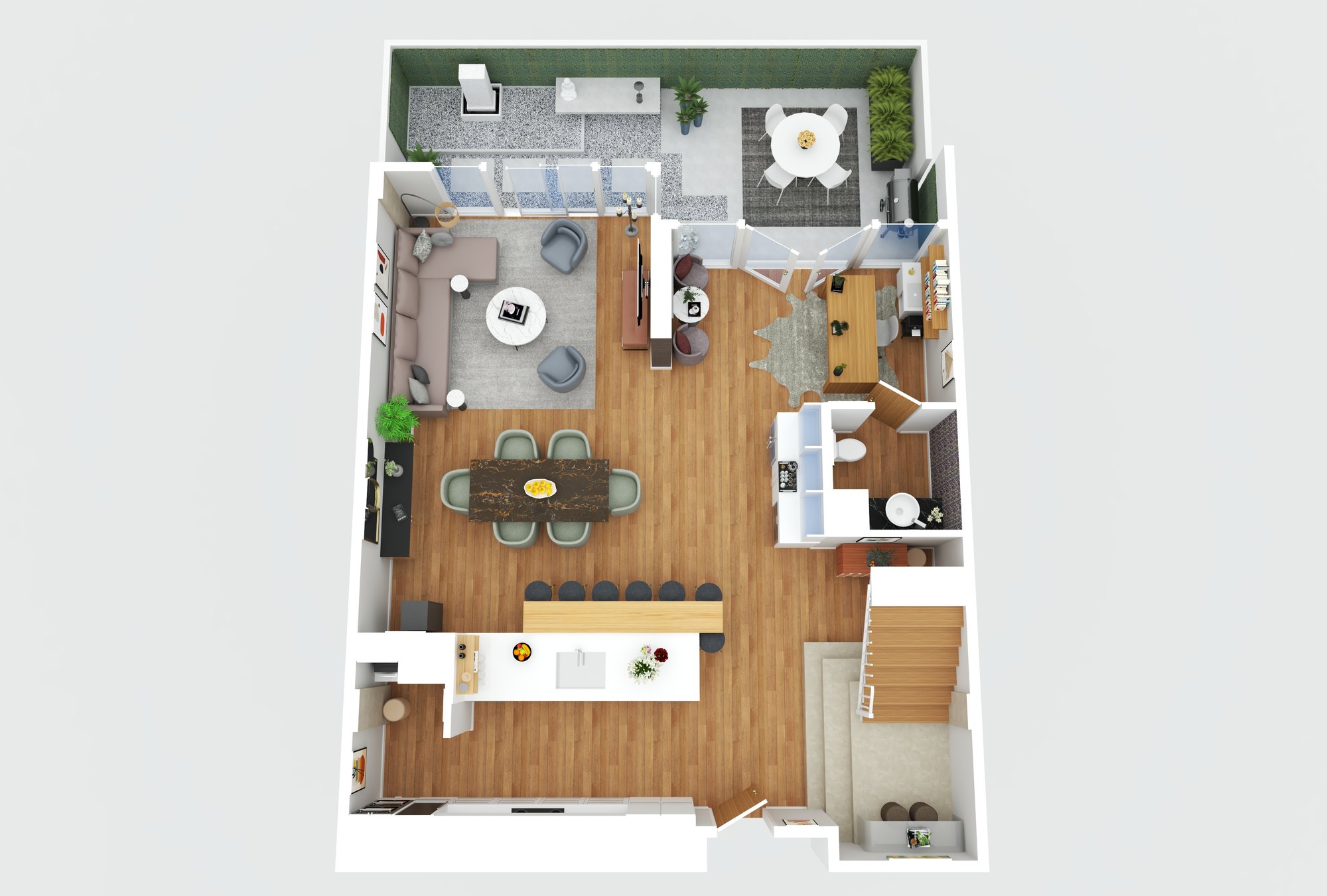 3D floor plan of the first floor at 5455 E Lincoln Dr #1014