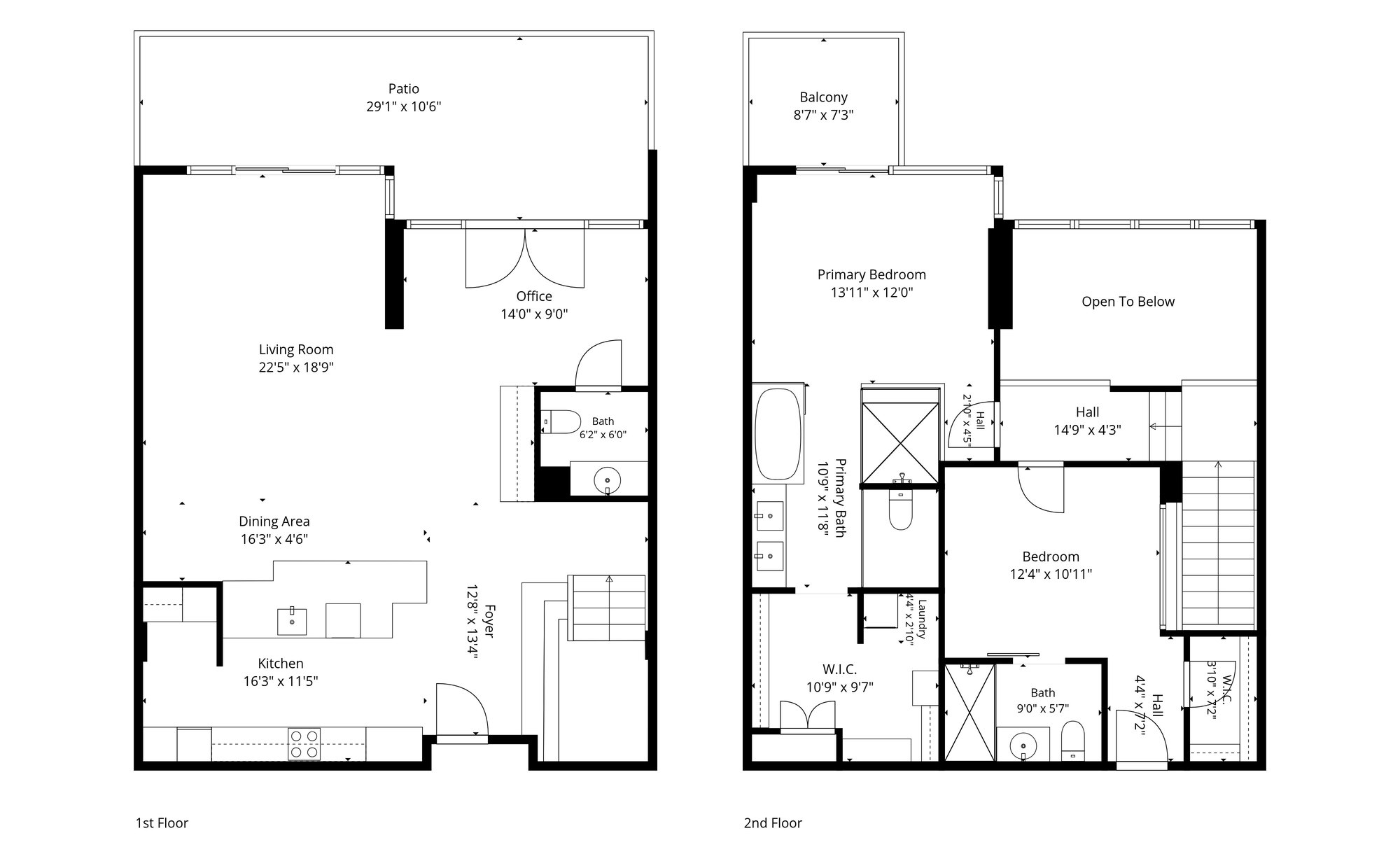 Dimensioned floor plan of both levels at 5455 E Lincoln Dr #1014